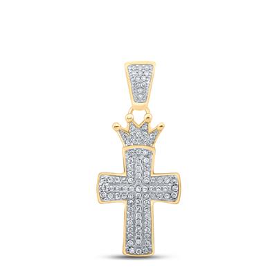 10K YELLOW GOLD ROUND DIAMOND CROSS CHARM PENDANT 1/4 CTTW