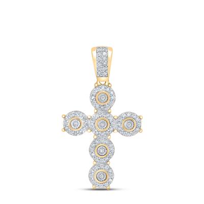 10K YELLOW GOLD ROUND DIAMOND CROSS CHARM PENDANT 1/4 CTTW