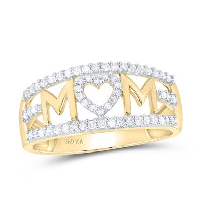 10K YELLOW GOLD ROUND DIAMOND MOM HEART BAND RING 1/4 CTTW