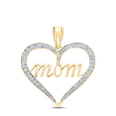 10K YELLOW GOLD ROUND DIAMOND MOM HEART PENDANT 1/10 CTTW