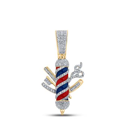 Diamond Baguette Barber Pole Charm Pendant