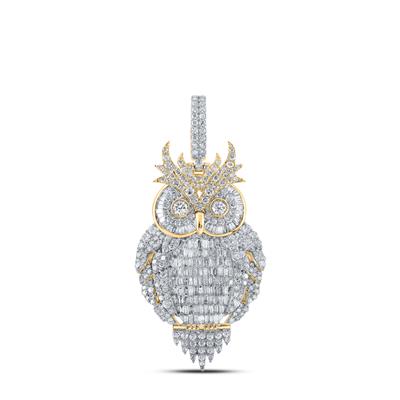 Diamond Baguette Owl Charm Pendant