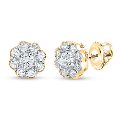 Diamond Round Flower Cluster Earrings 1/2 cttw