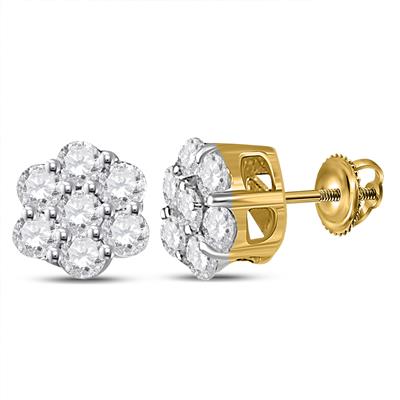 Diamond Round Flower Cluster Earrings