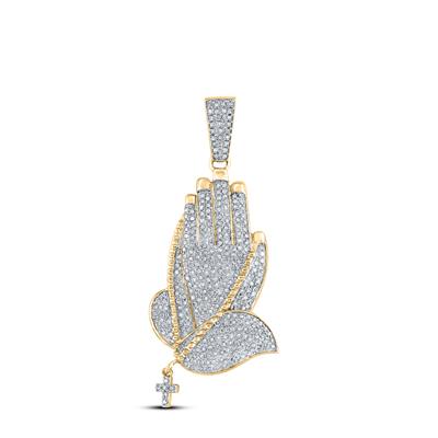 Diamond Round Praying Hands With Cross Pendant