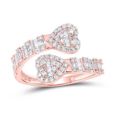 Women's Diamond Baguette Cuff Bypass Heart Ring