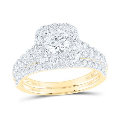 Women's Diamond Halo Bridal Wedding Ring Set (Certified)