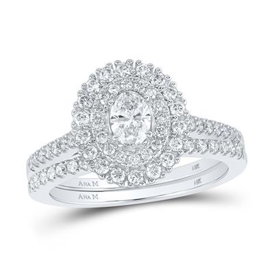 Women's Diamond Oval Halo Bridal Wedding Ring Set (Certified)