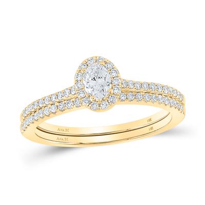 Women's Diamond Oval Halo Wedding Ring Set (Certified)