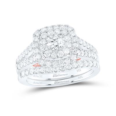 Women's Diamond Round Halo Bridal Wedding Ring Set (Certified)