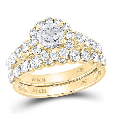 Women's Diamond Round Halo Bridal Wedding Set (Certified)