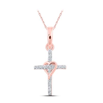 Women's Diamond Round Heart Cross Pendant