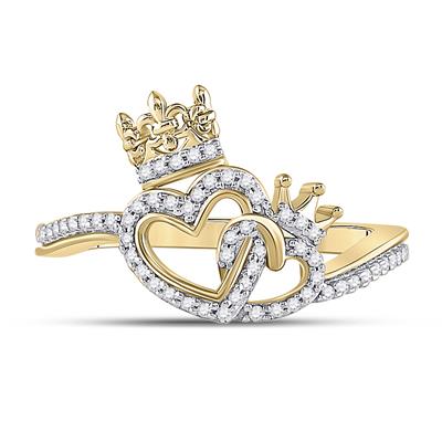 Women's Diamond Round King Queen Heart Ring