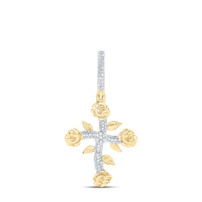 Women's Diamond Round Rose Cross Charm Pendant