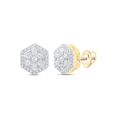 Diamond Round Hexagon Cluster Earrings